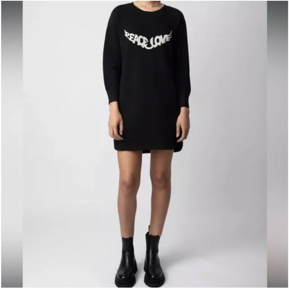 Zadig & Voltaire Diaz Peace & Love Dress Size XS Black & White